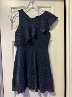 Girls Sparkle Navy Ruffle Party Dress